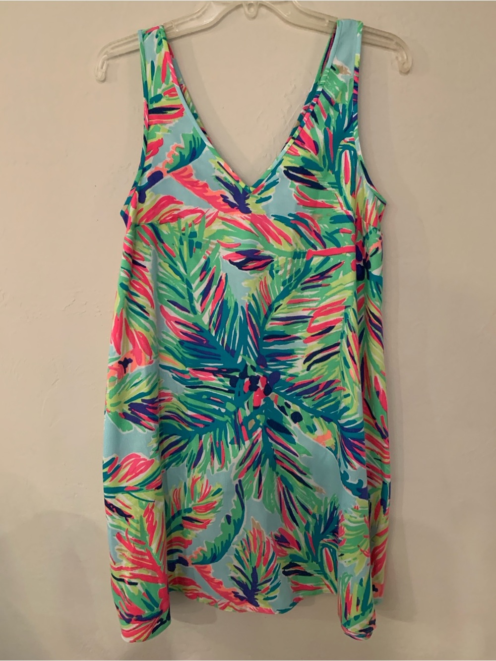Lilly Pulitzer Bold Palm Print V Neck Short Polyester Shift Dress Small